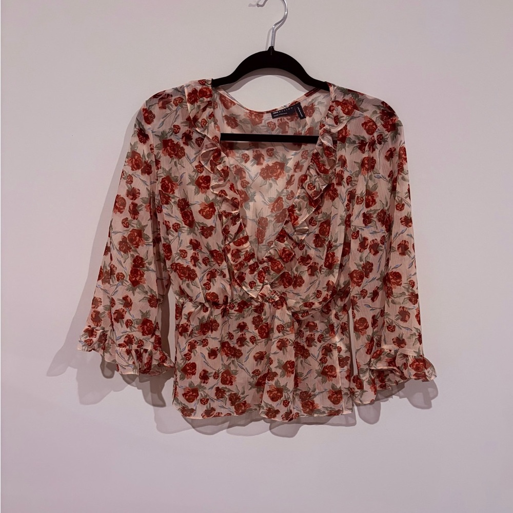 ASOS Sheer Blouse with Red Floral Design